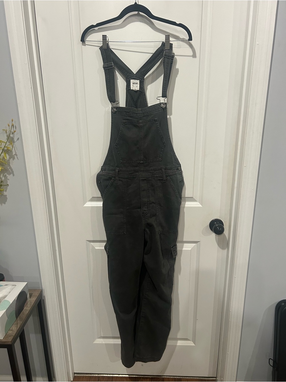 aerie charcoal gray overalls with straps